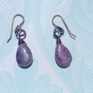 SOLD - Dangle earrings with lavender amethyst style teardrop stone